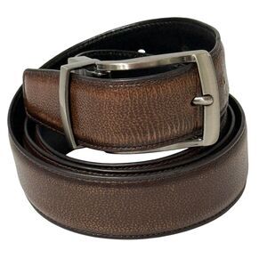 Mens Reversible Leather Belt Distressed Brown & Black Rotating Buckle Sz 40